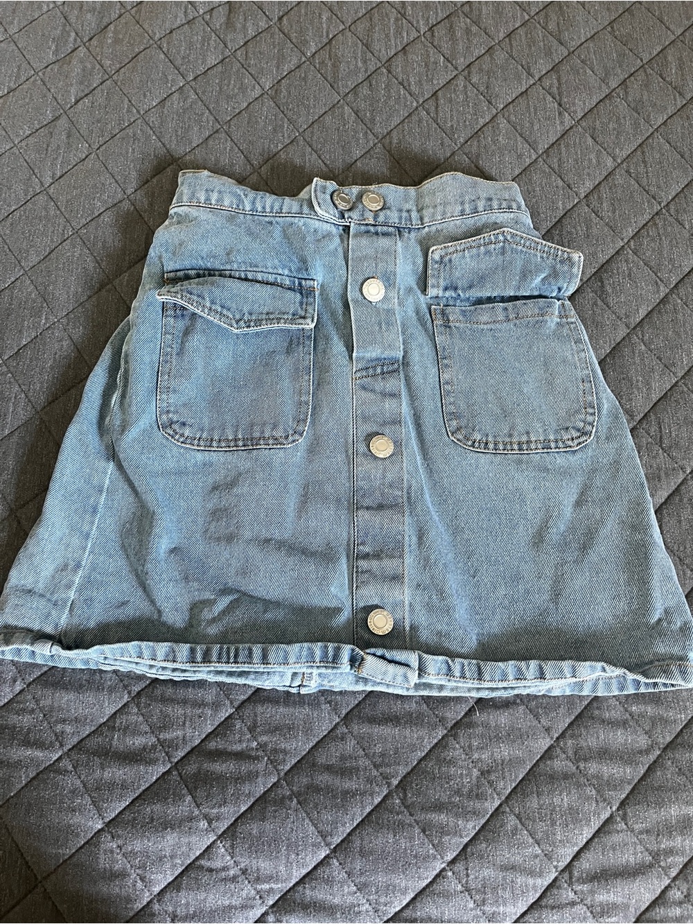 Button-Front Light Blue Denim Mini Skirt